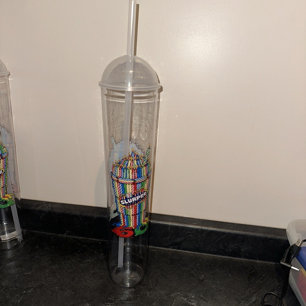 7/11 Slurpee 60th Anniversary 93oz Long Boy Cup With Lid And Straw Hard Plastic
